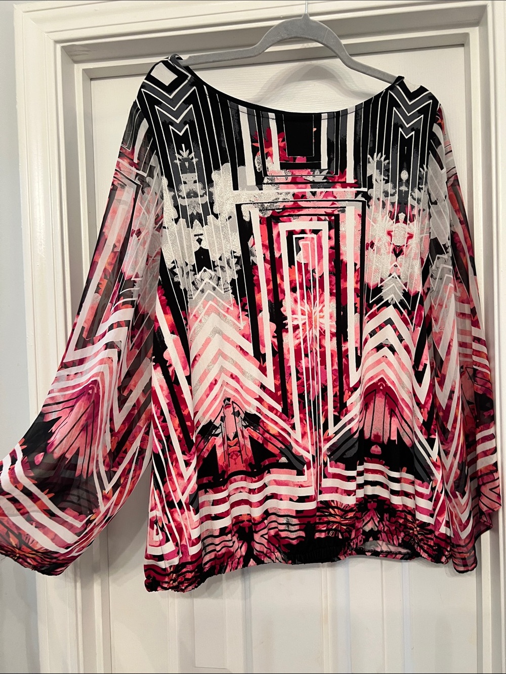 Style & Co. Geometric Floral Blouse in Pink, Black & White